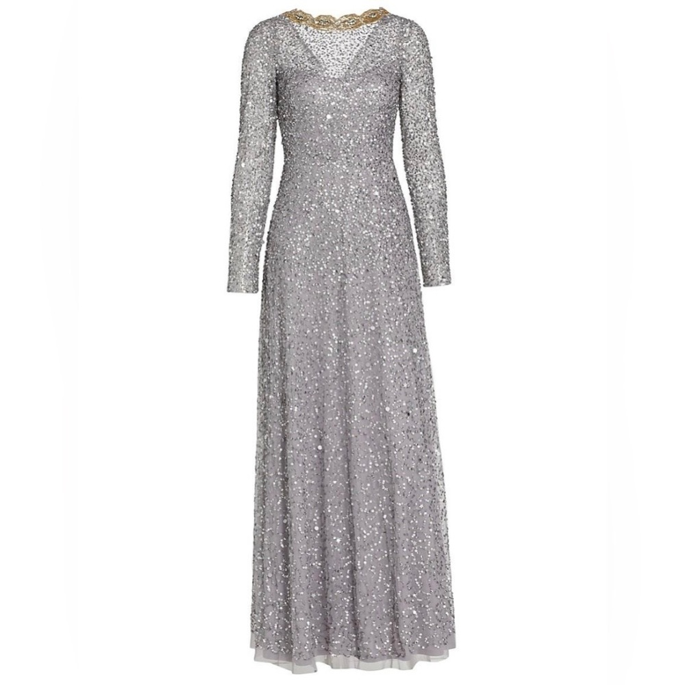 Reem Acra NEW Sequin Embroidered Embellished Gown In Silver Gold Sz 16 $6,250.00